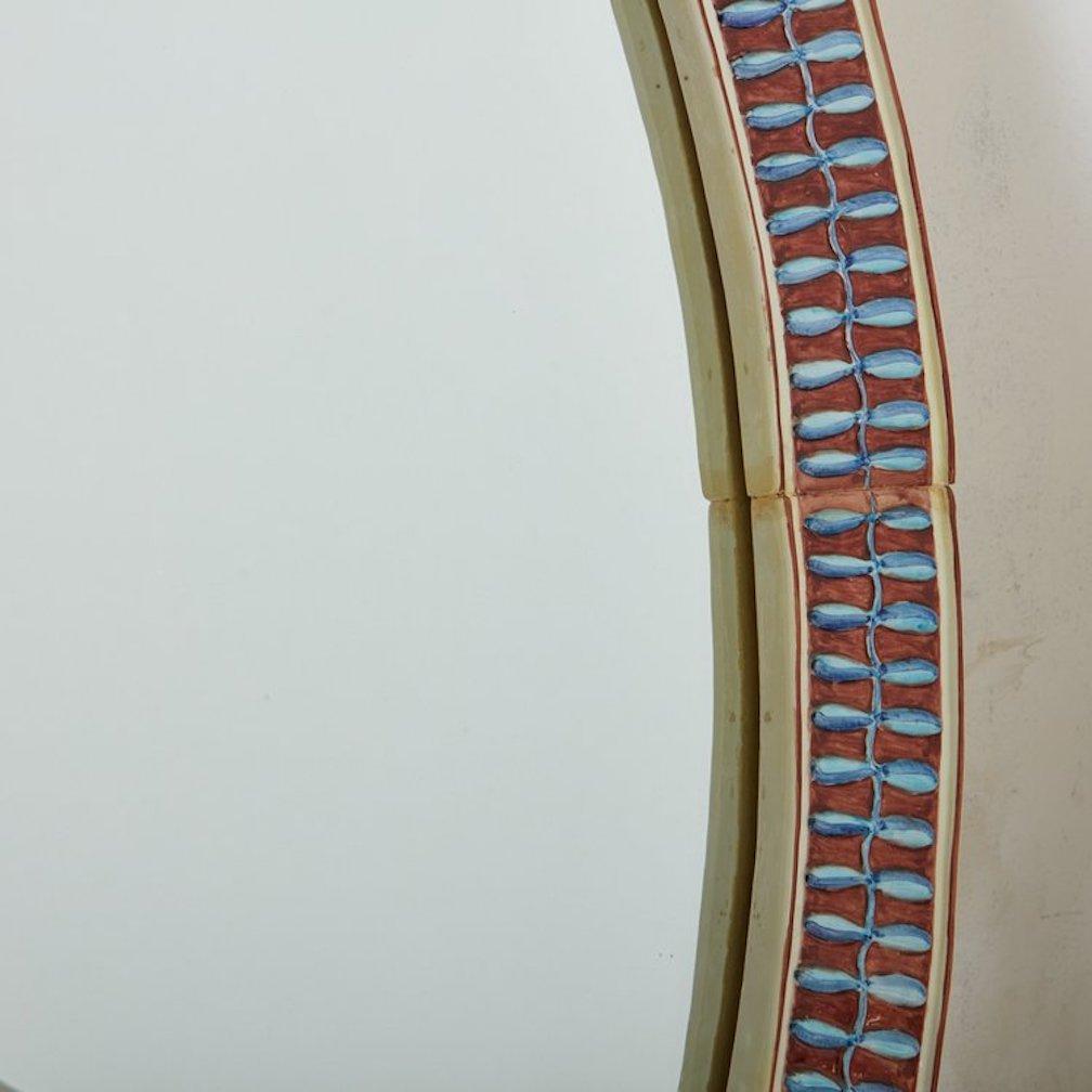 Oval Hand Painted Ceramic Vallauris Tile Mirror, France, 1960s 4
