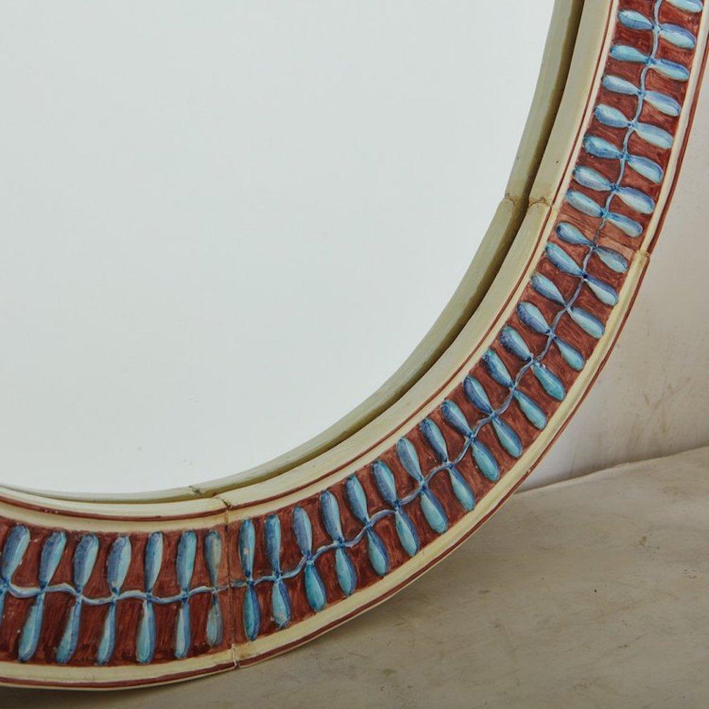 Oval Hand Painted Ceramic Vallauris Tile Mirror, France, 1960s 5