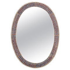 Oval Hand Painted Ceramic Vallauris Tile Mirror, France, 1960s