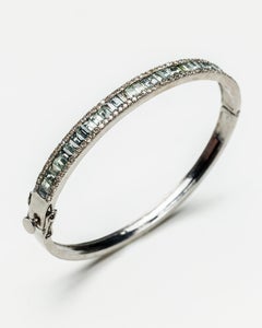 Oval Hinged Bangle with Green Sapphire Baguettes and Diamonds