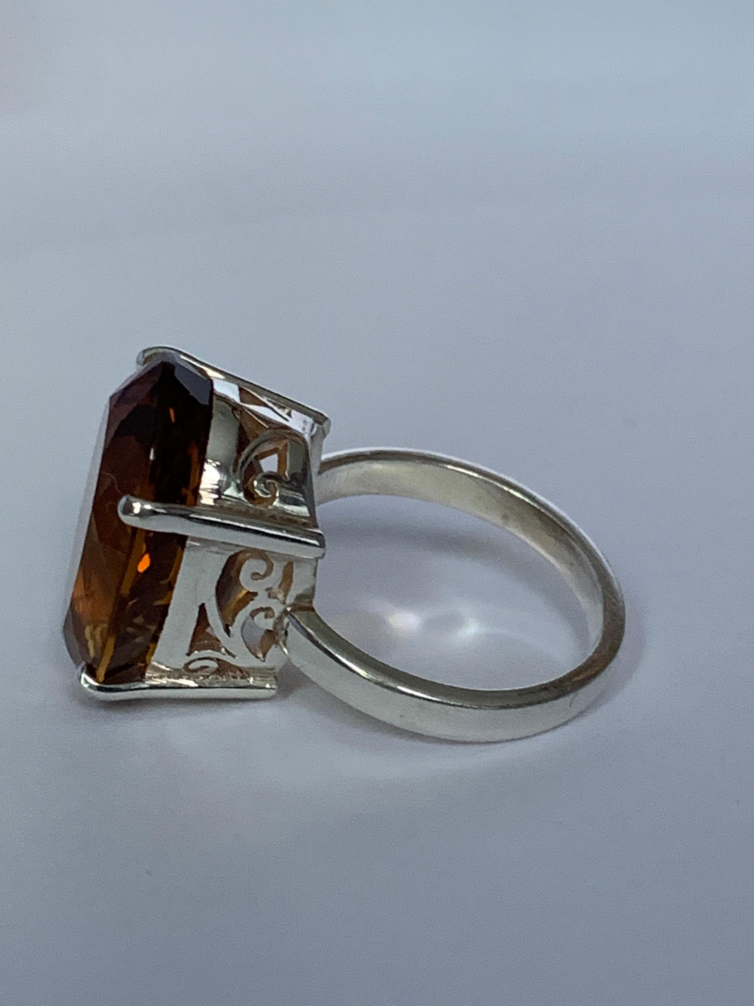 Contemporary Oval Honey Quartz Set in Sterling Silver Ring For Sale