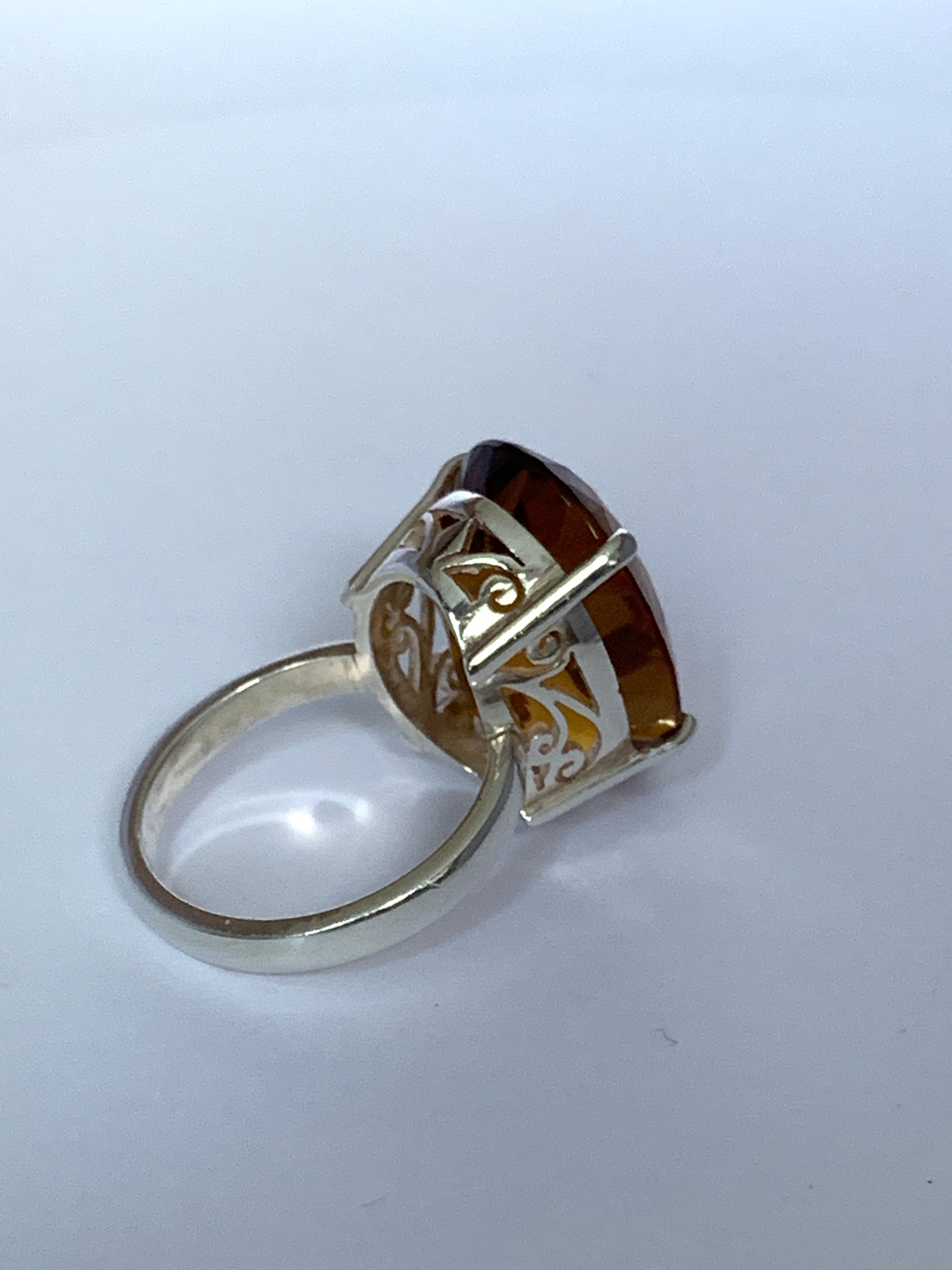 Oval Cut Oval Honey Quartz Set in Sterling Silver Ring For Sale