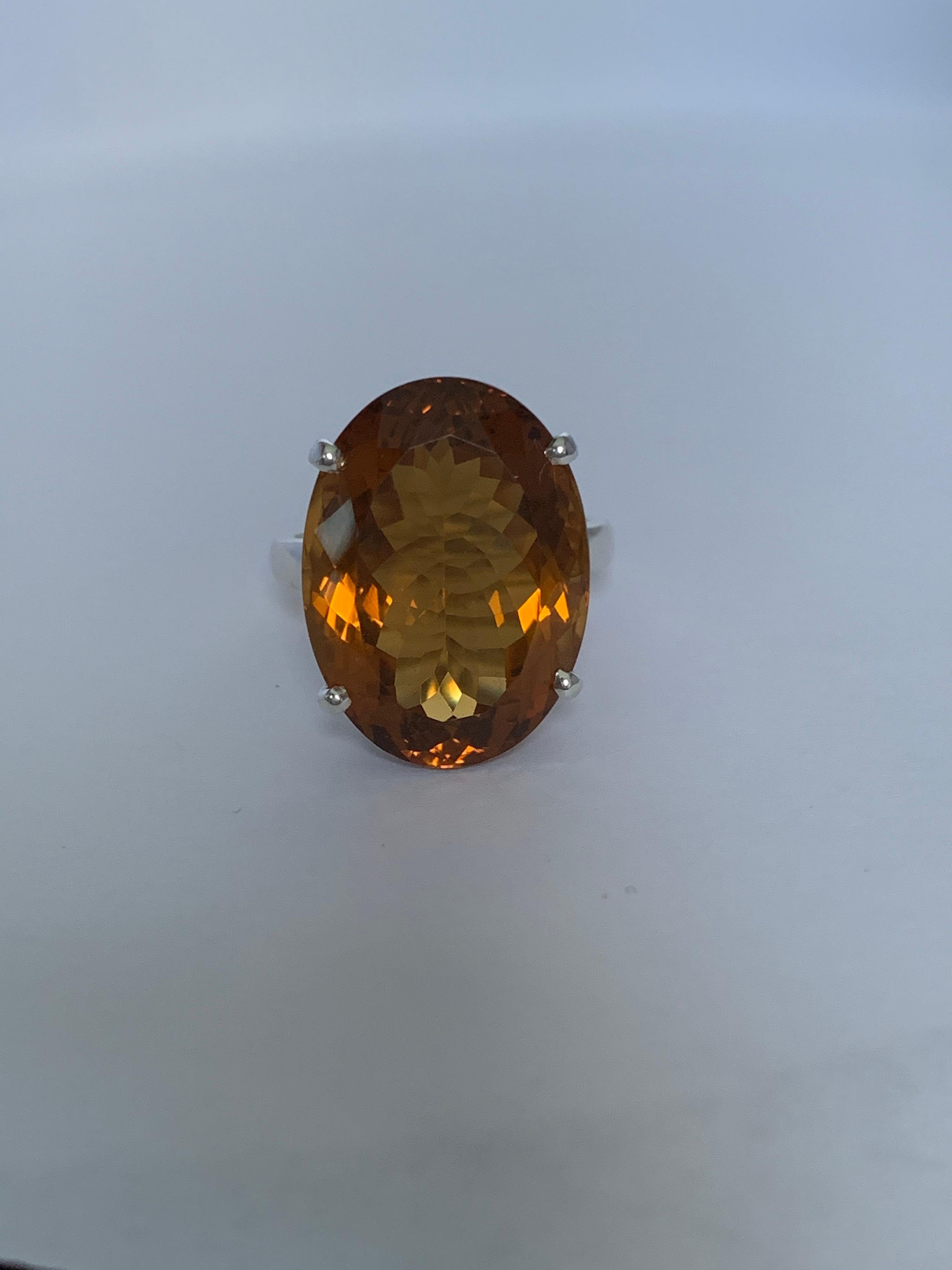 Oval Honey Quartz Set in Sterling Silver Ring In New Condition For Sale In Trumbull, CT