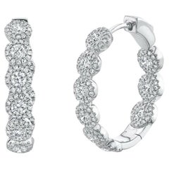 Oval Hoop 2.33 Total Carat Round Diamond White Gold Inside Out Earrings