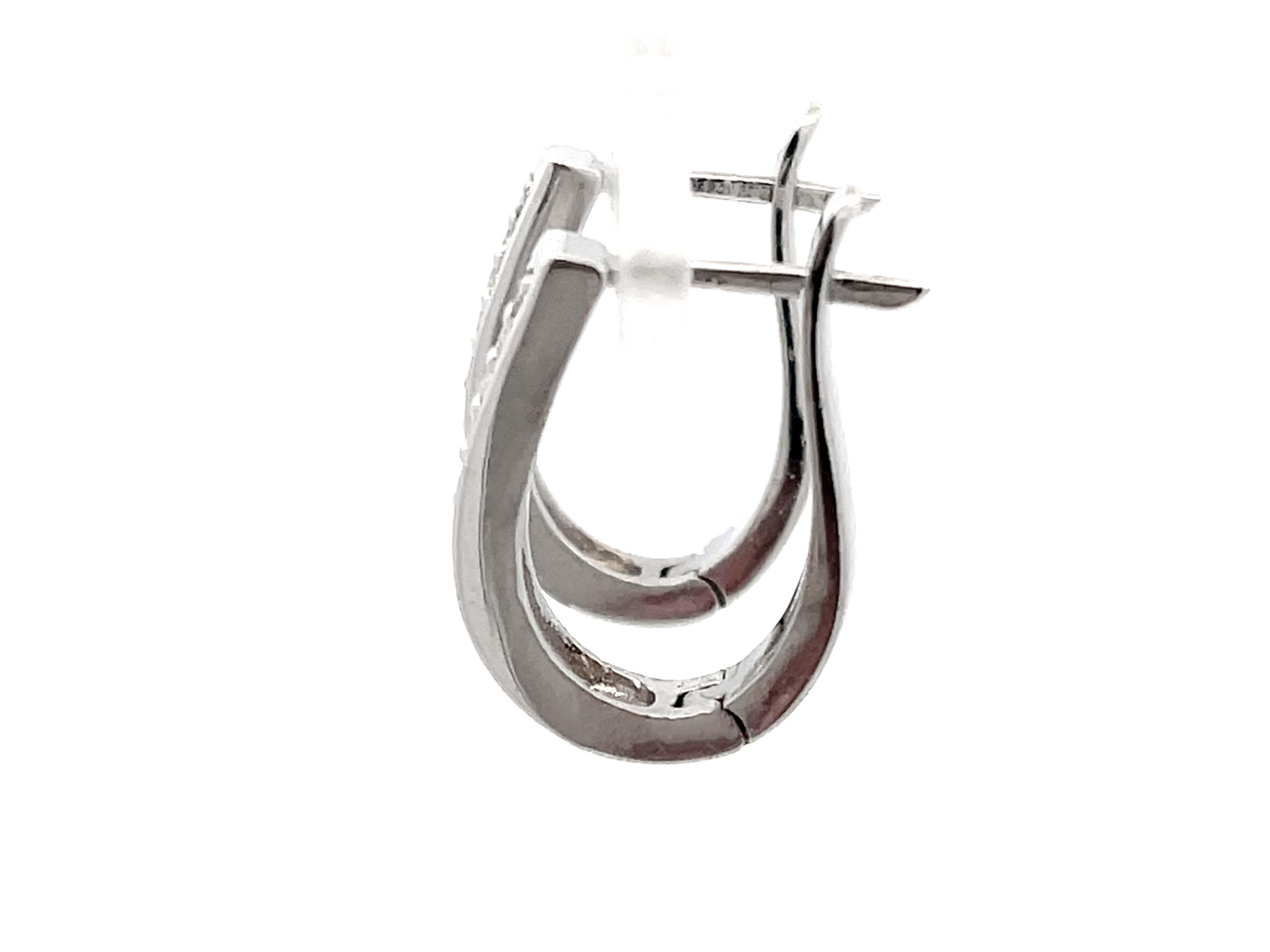 Women's Oval Hoop Diamond Earrings Solid 14K White Gold For Sale