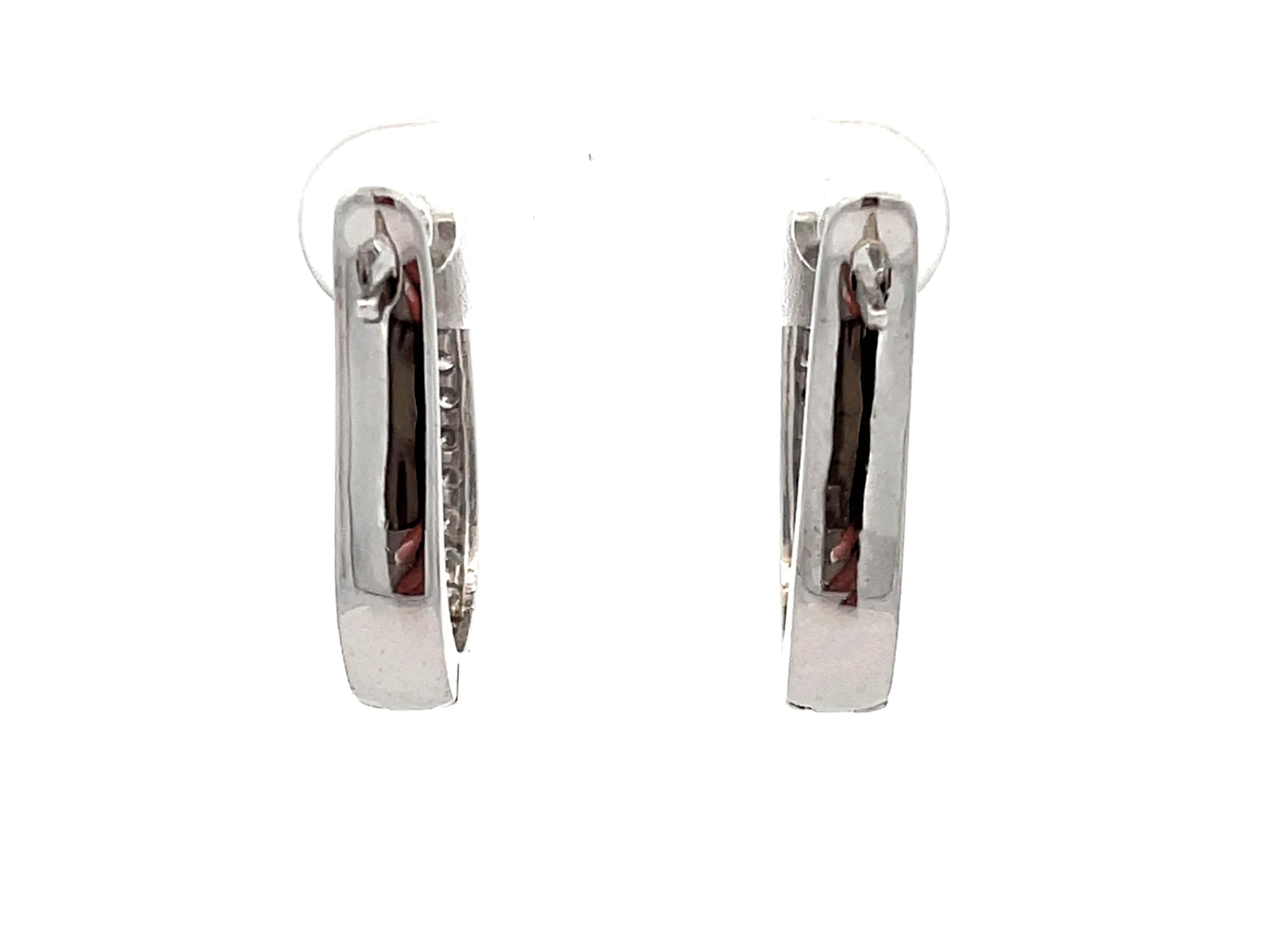 Oval Hoop Diamond Earrings Solid 14K White Gold For Sale 1