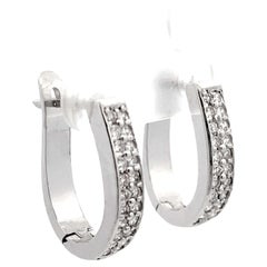 Vintage Oval Hoop Diamond Earrings Solid 14K White Gold