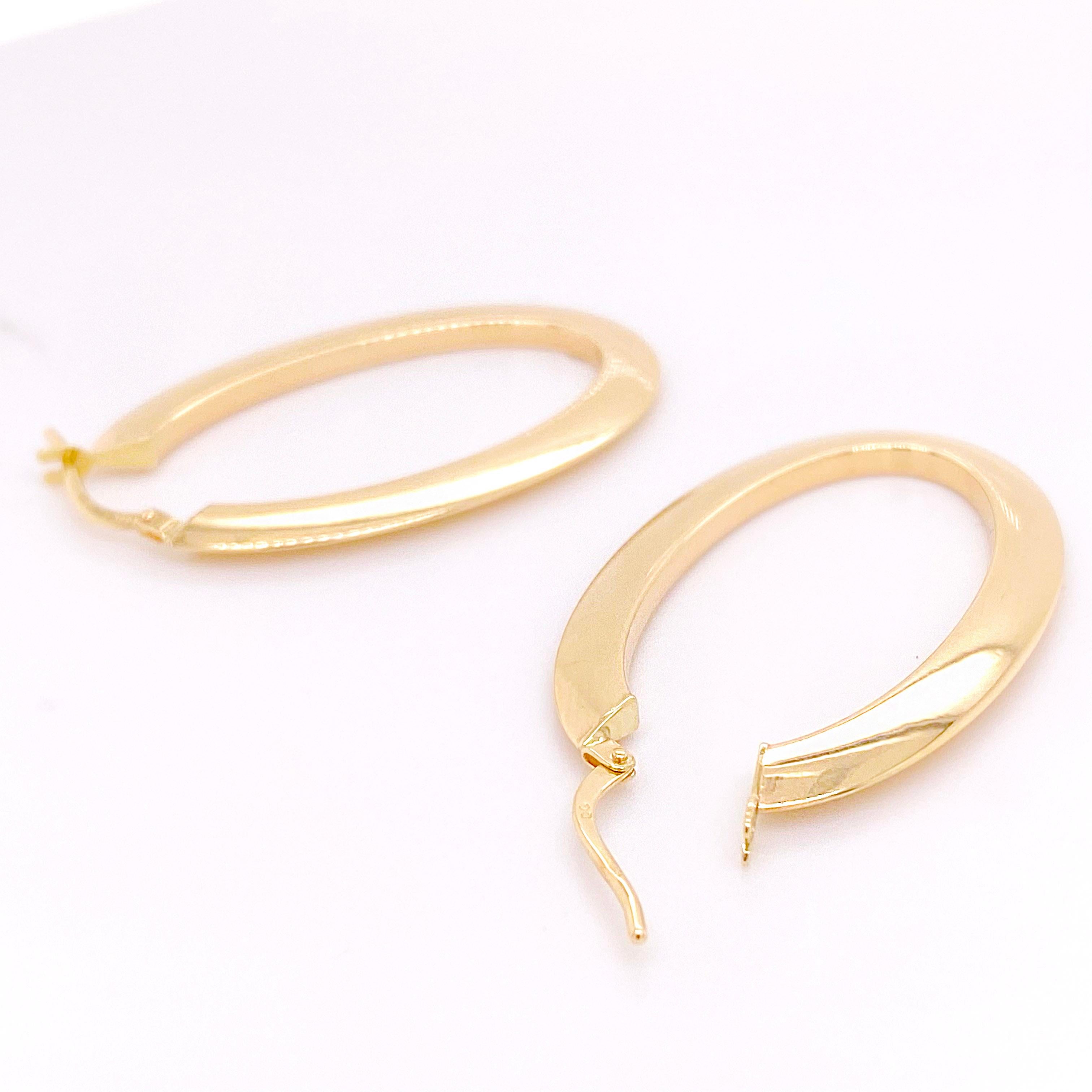The oval hoop is the latest hoop earring you need to acquire. This earring is the latest version of the hoop earring .The earring is light so that it does not pull on your earlobes and the 1.5 inch length is perfect for short, medium or long hair.