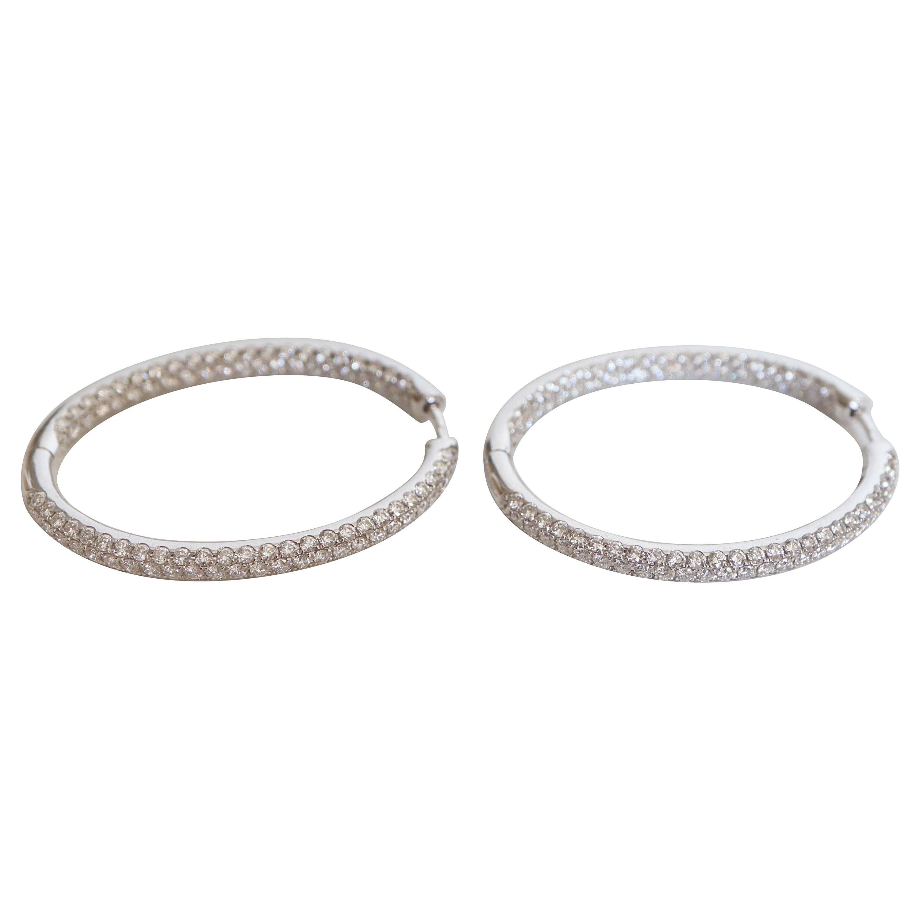 Oval Hoop Earrings in 18 Carat White Gold Set with 4 Carat of Diamonds