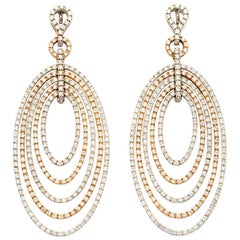 Oval Hoops 4.06 Carat Diamond 18 Karat Yellow, White Gold Drop Earrings