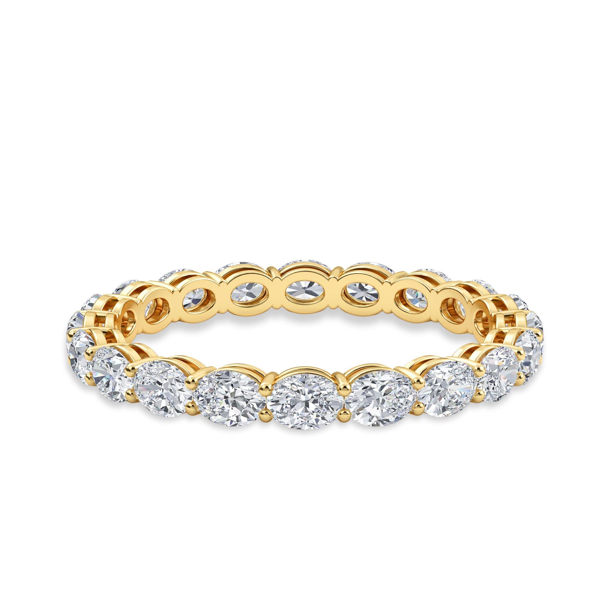 This Oval Diamond Eternity Band has 20 Diamonds, set Horizontal.
The Diamonds have a Total Carat Weight of 1.45.
The Diamonds are F color, VS clarity.
The ring is a finger size 6.25 and is set in 18k Yellow.