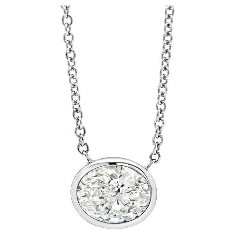 Oval Horizontal Diamond Pendant, 1.00 Total Carat For Sale