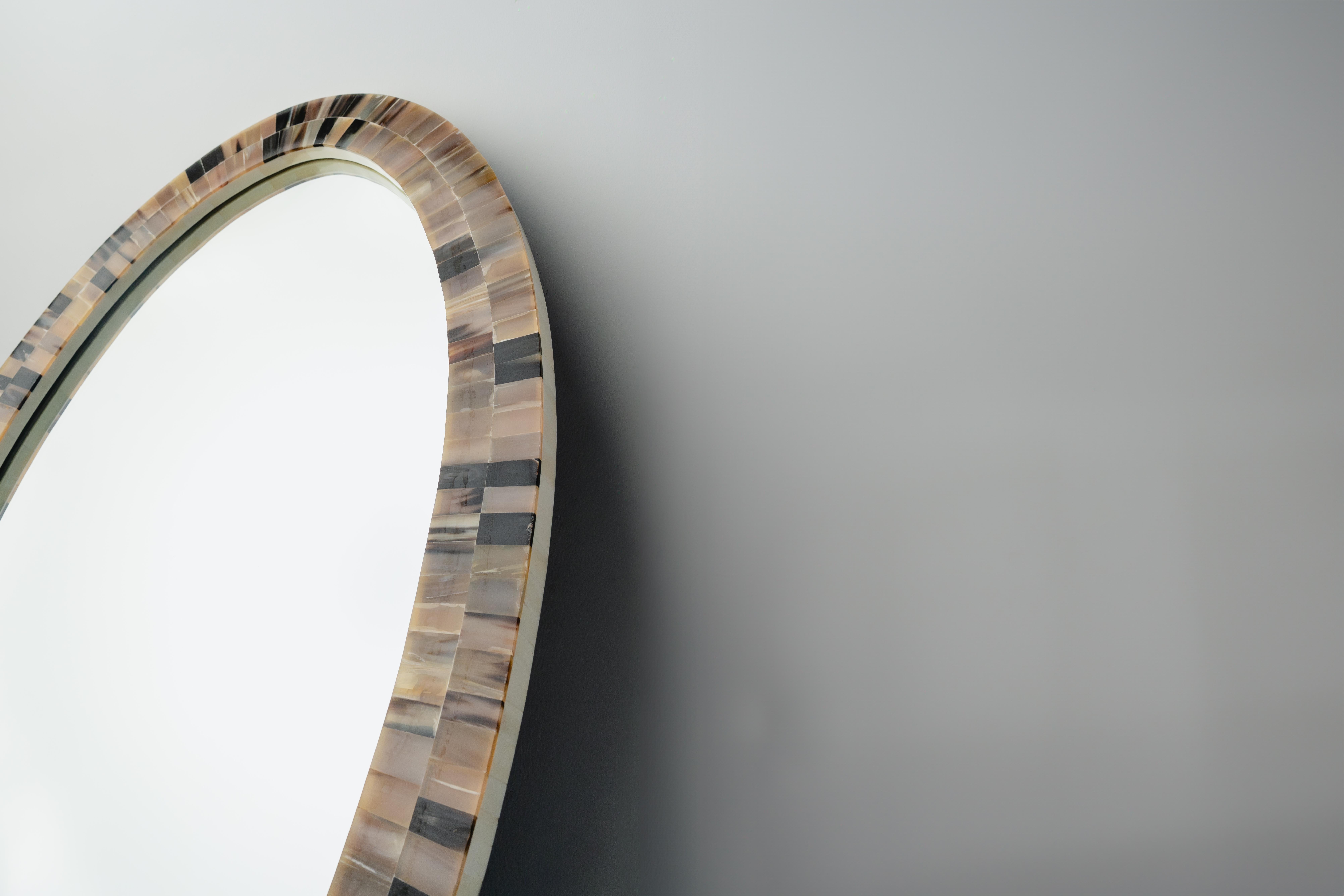 Marquetry Oval Horn Mirror- The Orbit For Sale