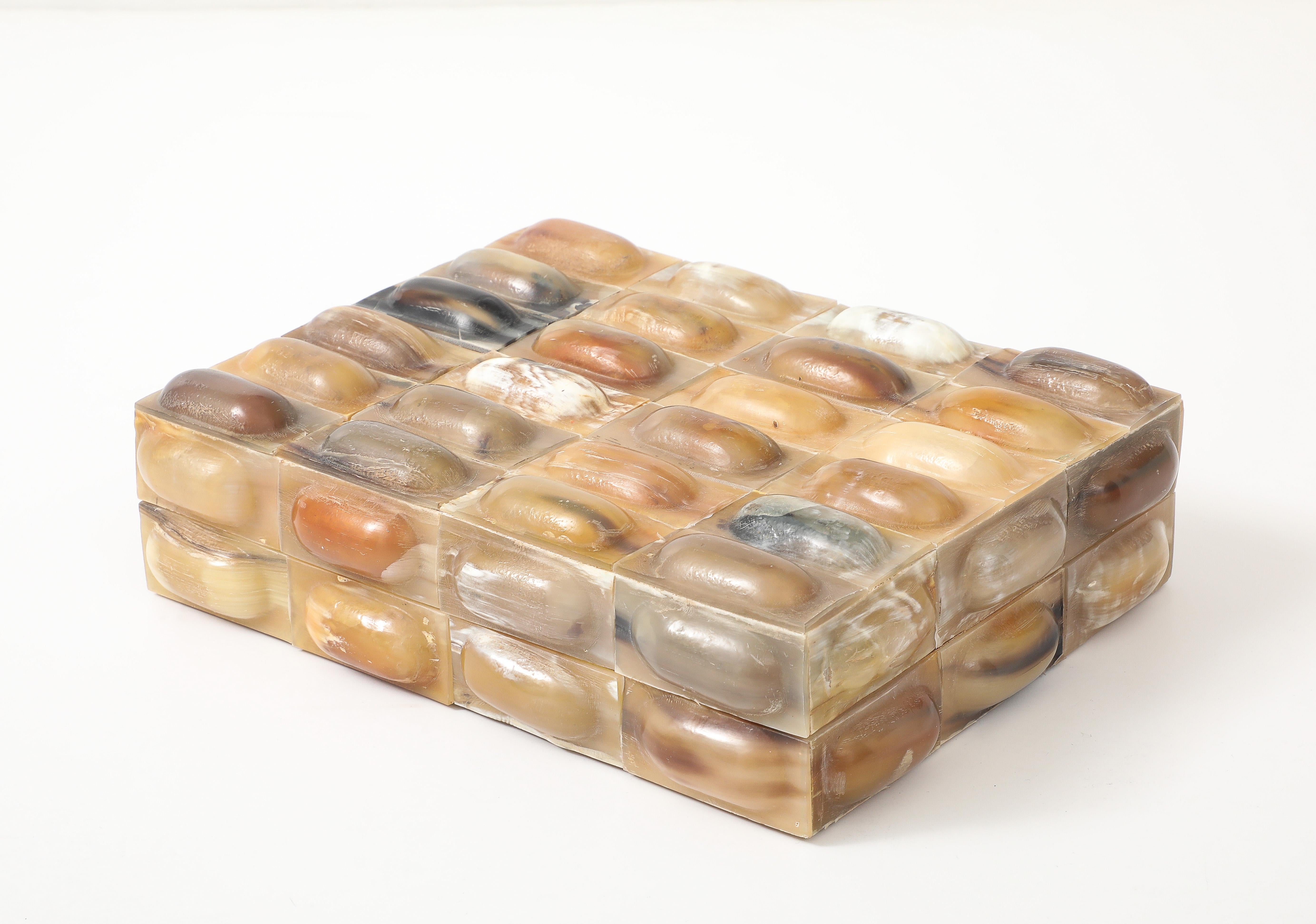 Hand-Crafted Oval Horn Tiled Keepsake Box For Sale