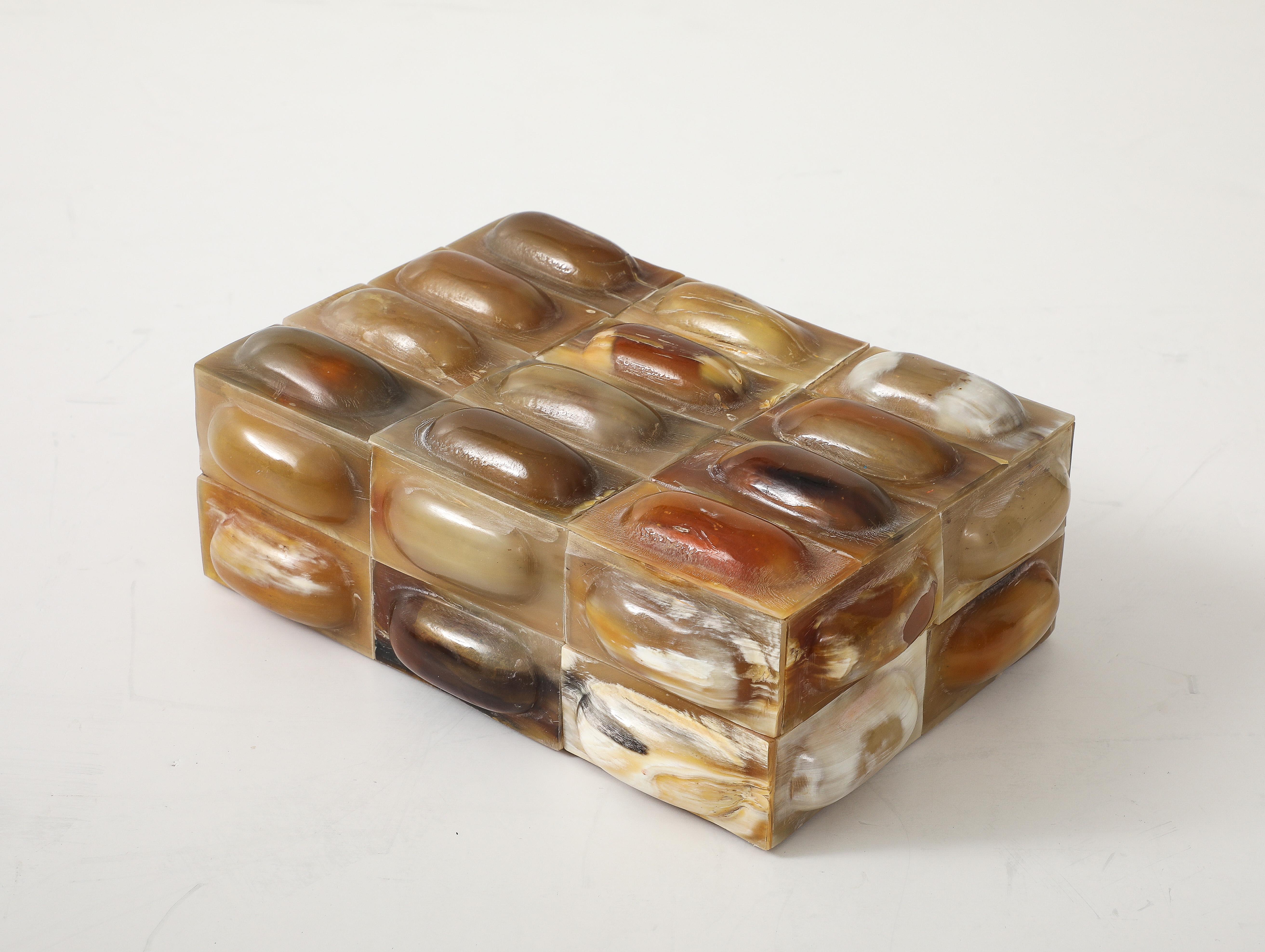 Contemporary Oval Horn Tiled Keepsake Box For Sale