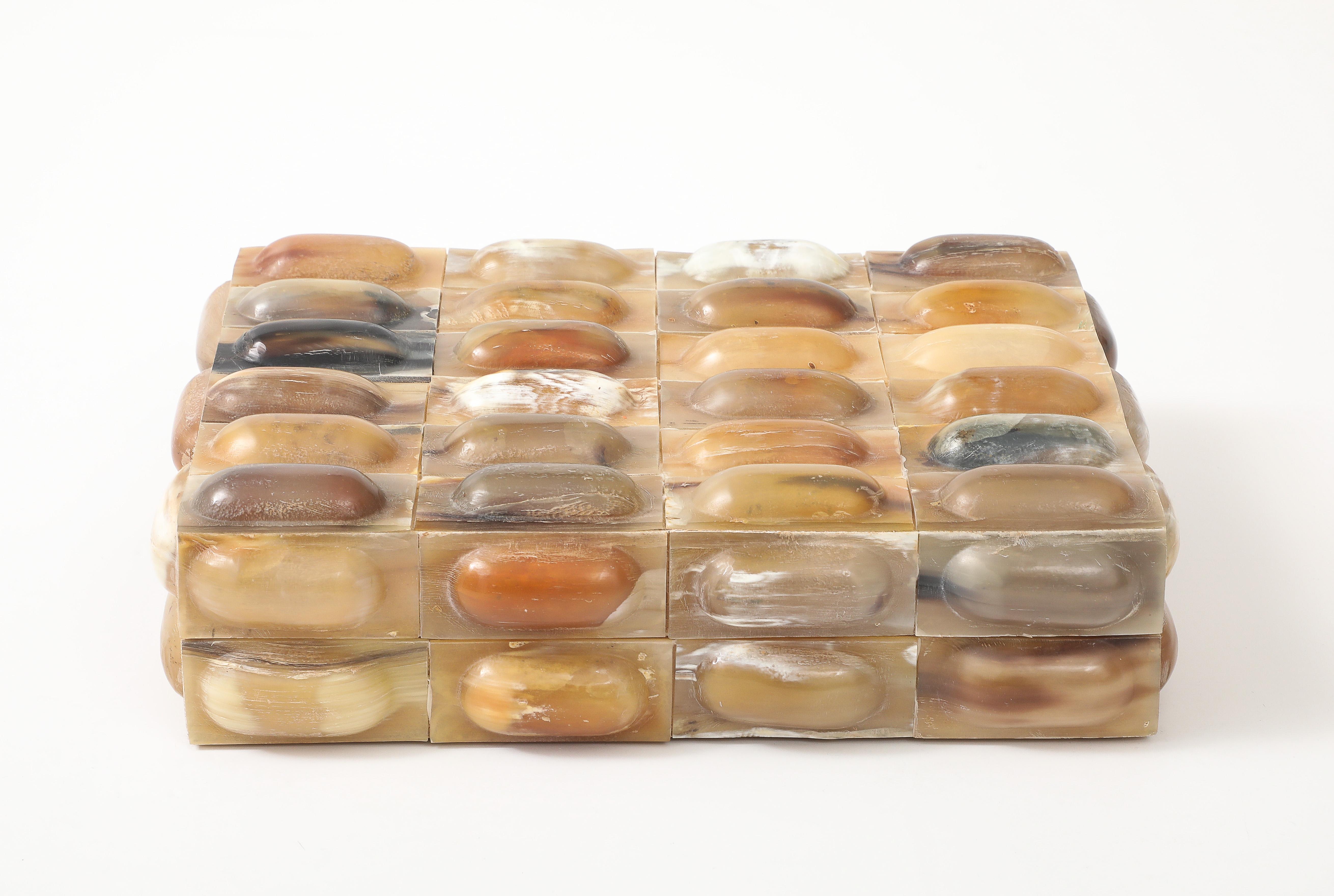 Wood Oval Horn Tiled Keepsake Box For Sale