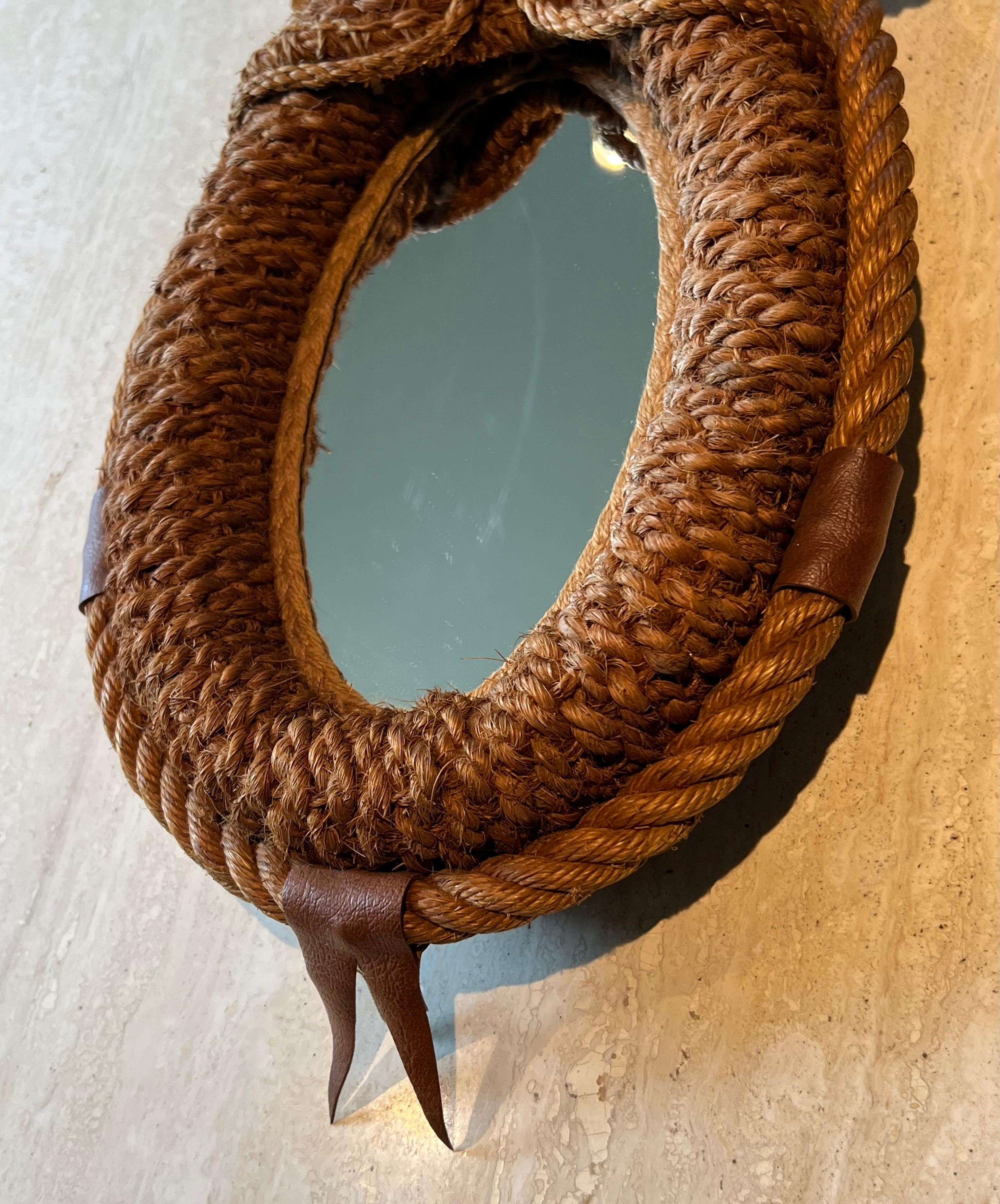 Specchio ovale con collare di cavallo in corda e pelle di Audoux Minet in vendita 10