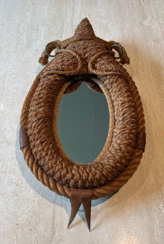 Oval Horse Collar Rope and Leather Mirror by Audoux Minet