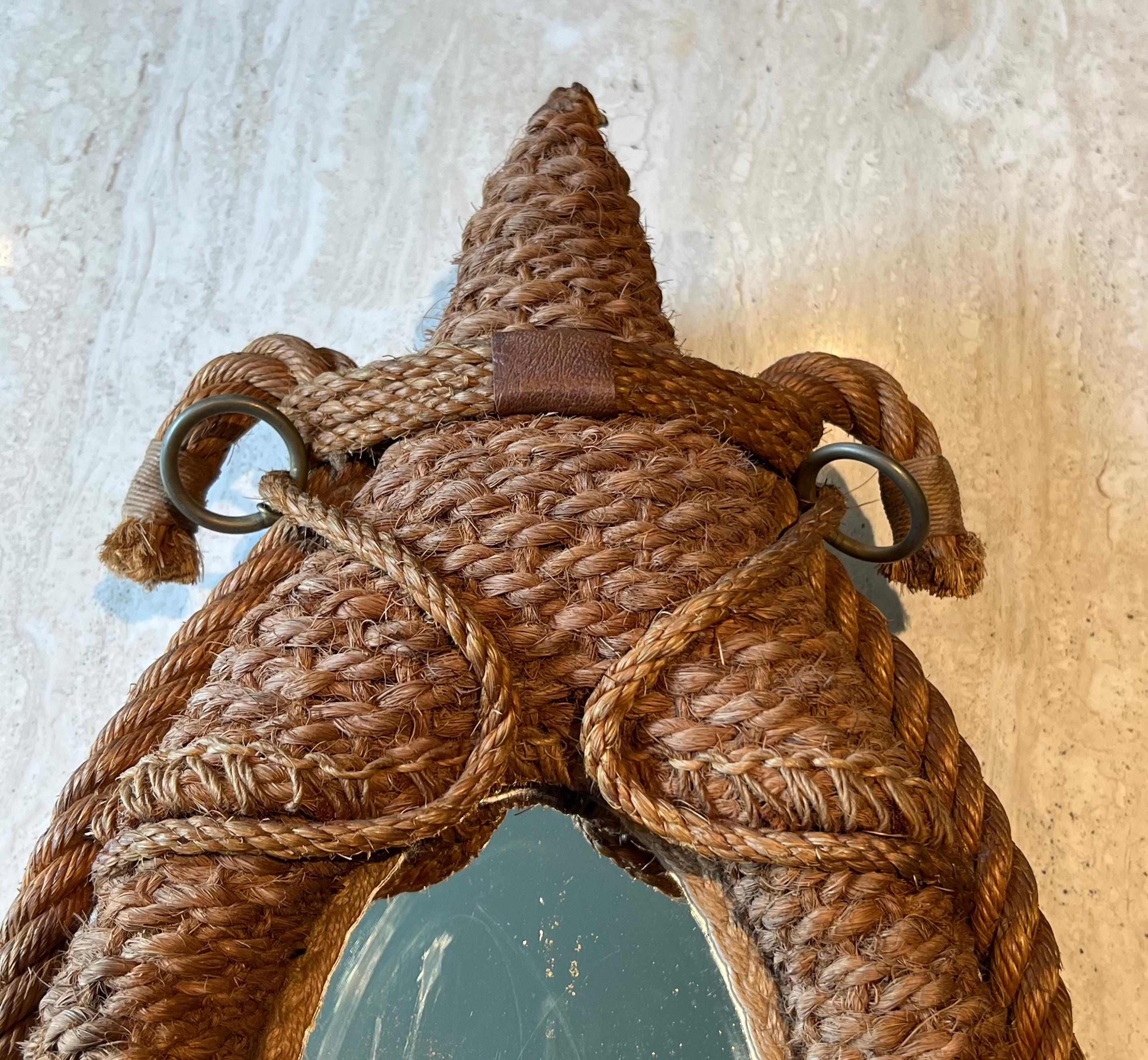 Specchio ovale con collare di cavallo in corda e pelle di Audoux Minet In condizioni buone in vendita a Marcq-en-Barœul, Hauts-de-France
