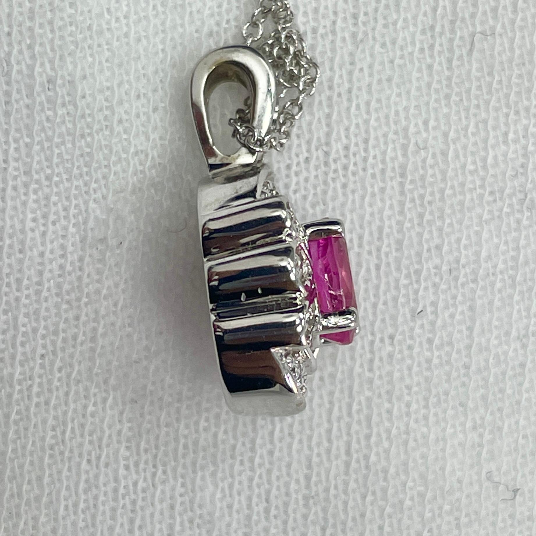 Oval Cut Oval Hot Pink Sapphire and Diamond Pendant For Sale