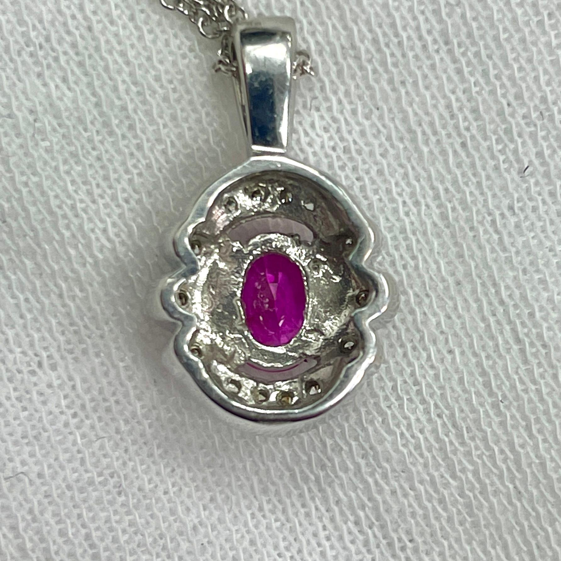 Oval Hot Pink Sapphire and Diamond Pendant In New Condition For Sale In New York, NY
