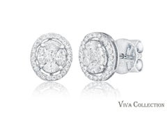 Oval Illusion Diamond Earring Stud in 18 Karat White Gold
