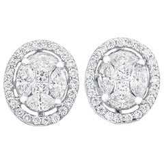 Oval Illusion Diamond Earring Stud in 18 Karat White Gold