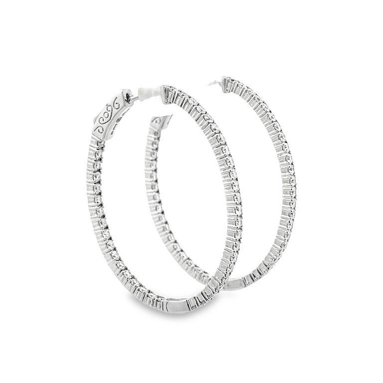 Oval Inside-Out Diamond Hoops Earrings 2.18 Carat in 14k White Gold In New Condition For Sale In New York, NY