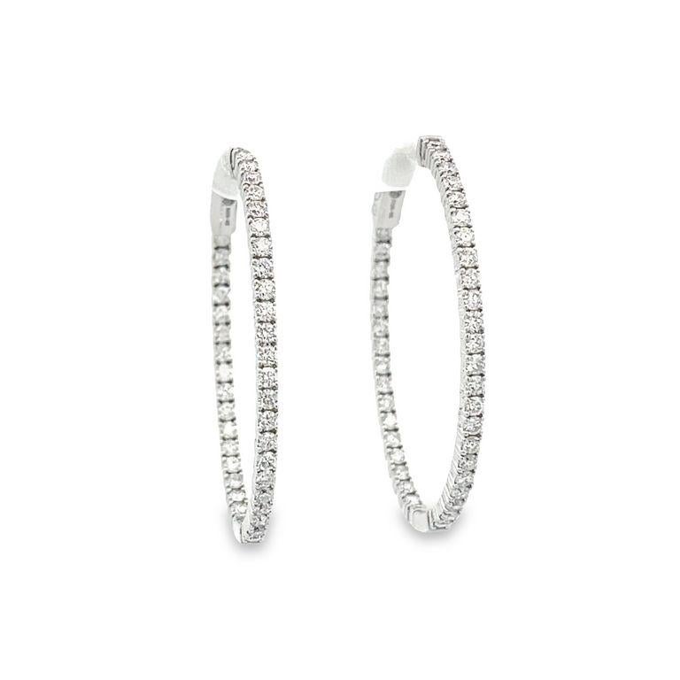 Women's Oval Inside-Out Diamond Hoops Earrings 2.18 Carat in 14k White Gold For Sale