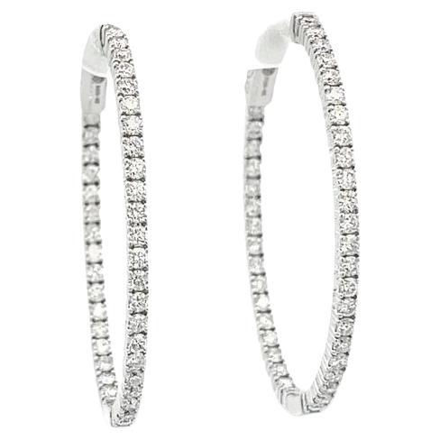 Oval Inside-Out Diamond Hoops Earrings 2.18 Carat in 14k White Gold