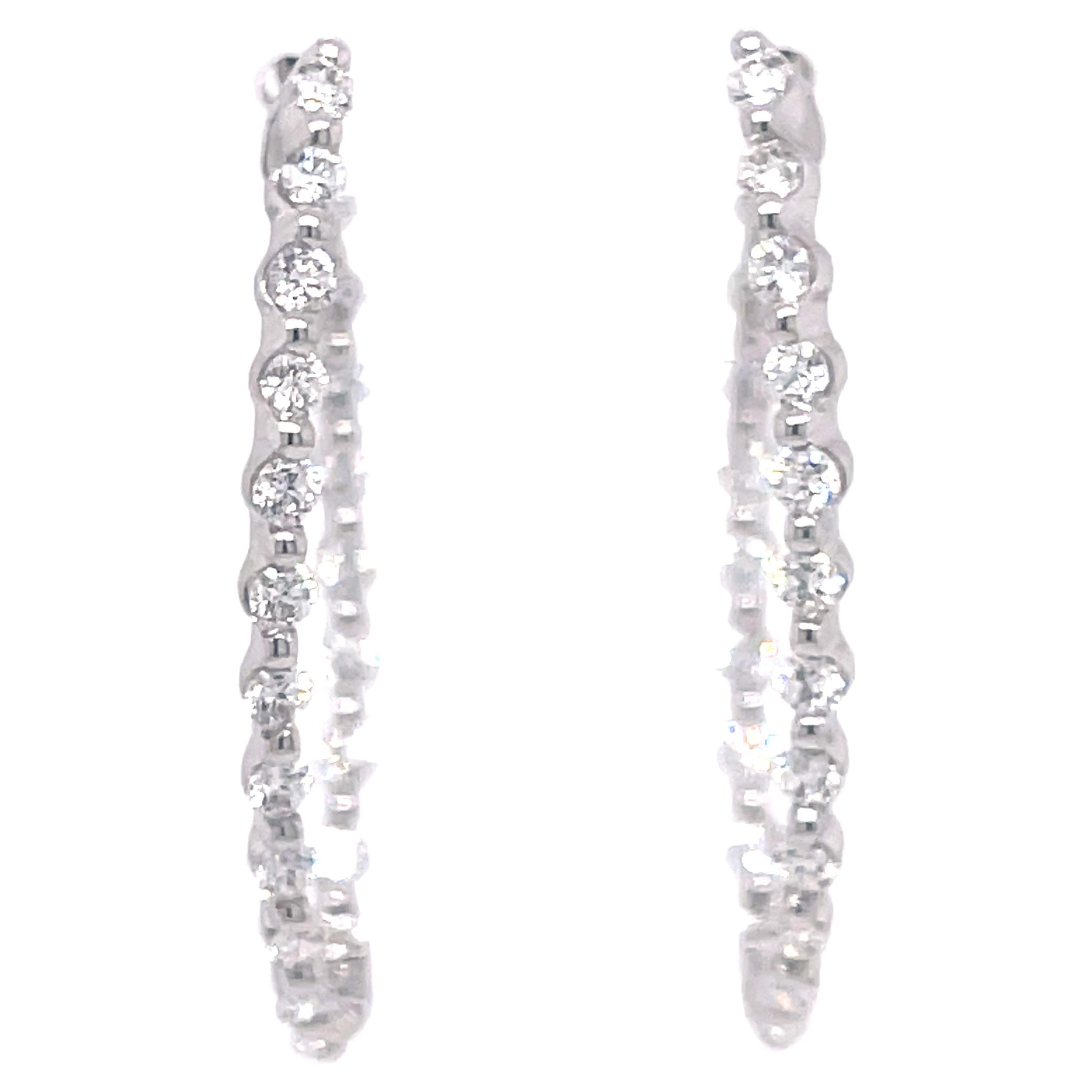Oval Inside Out White Gold Diamond Hoops '2.26ctw' For Sale