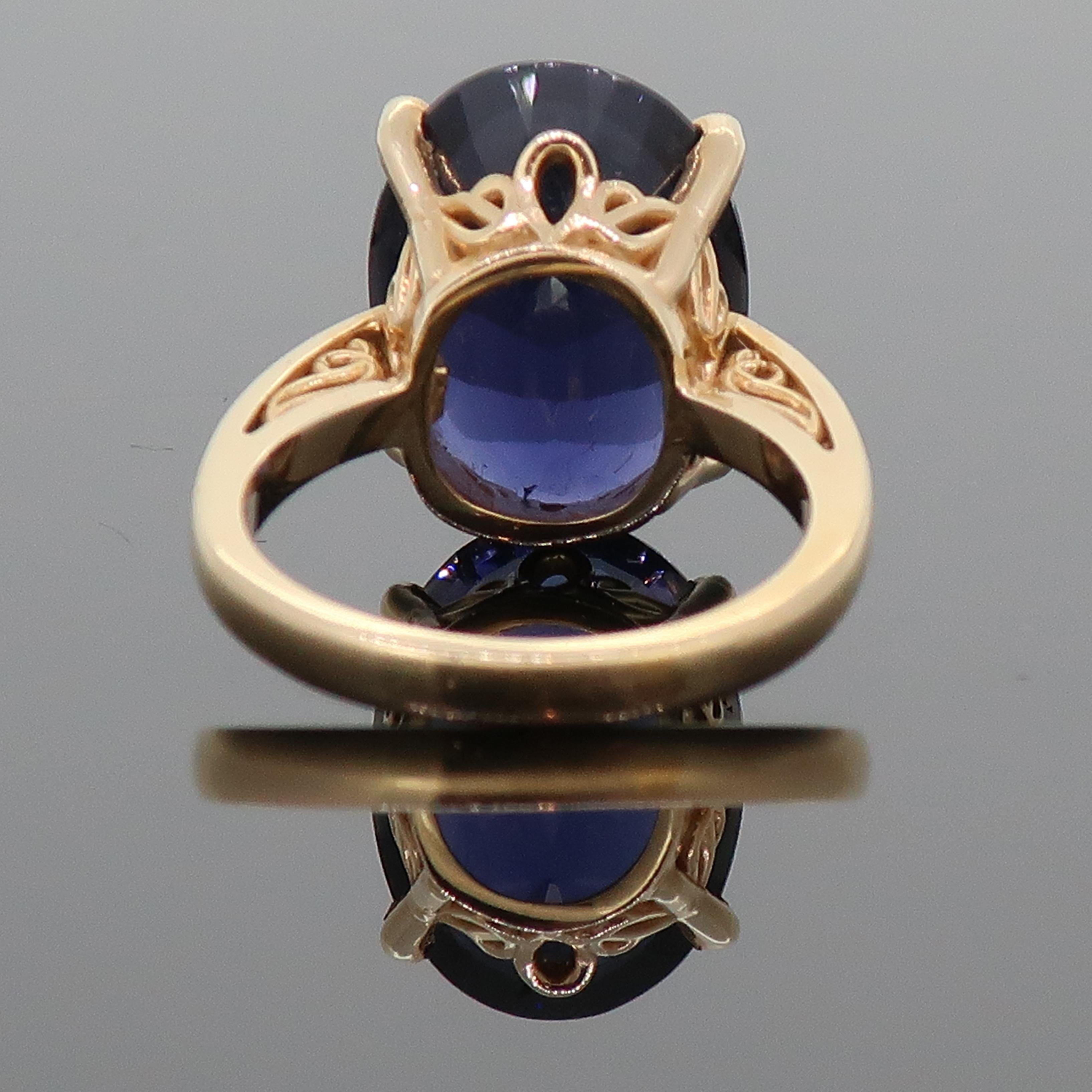 Oval Cut Oval Iolite Solitaire Ring 14 Karat Yellow Gold