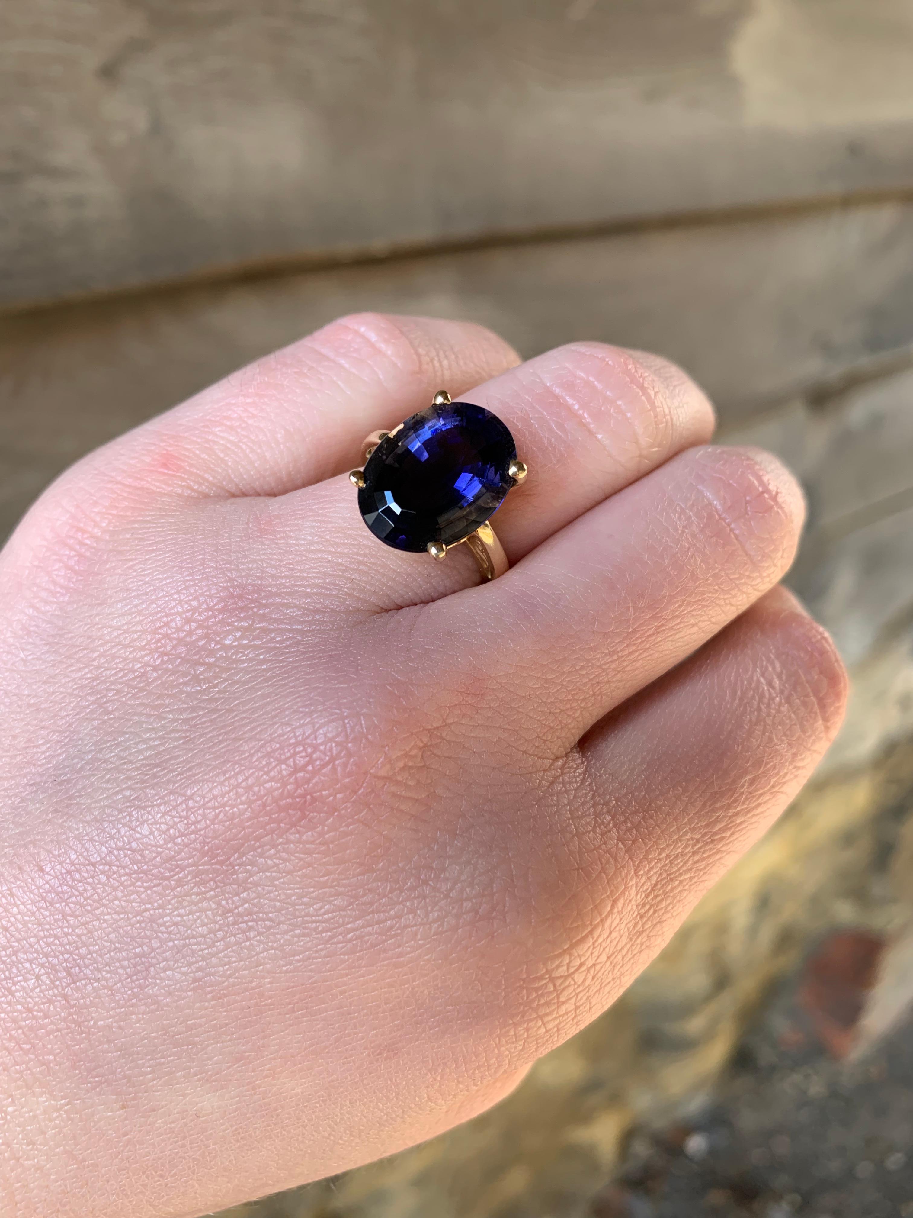 Oval Iolite Solitaire Ring 14 Karat Yellow Gold 3