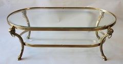 Oval Italian Brass Coffee Table with Ram's Head, circa 1970