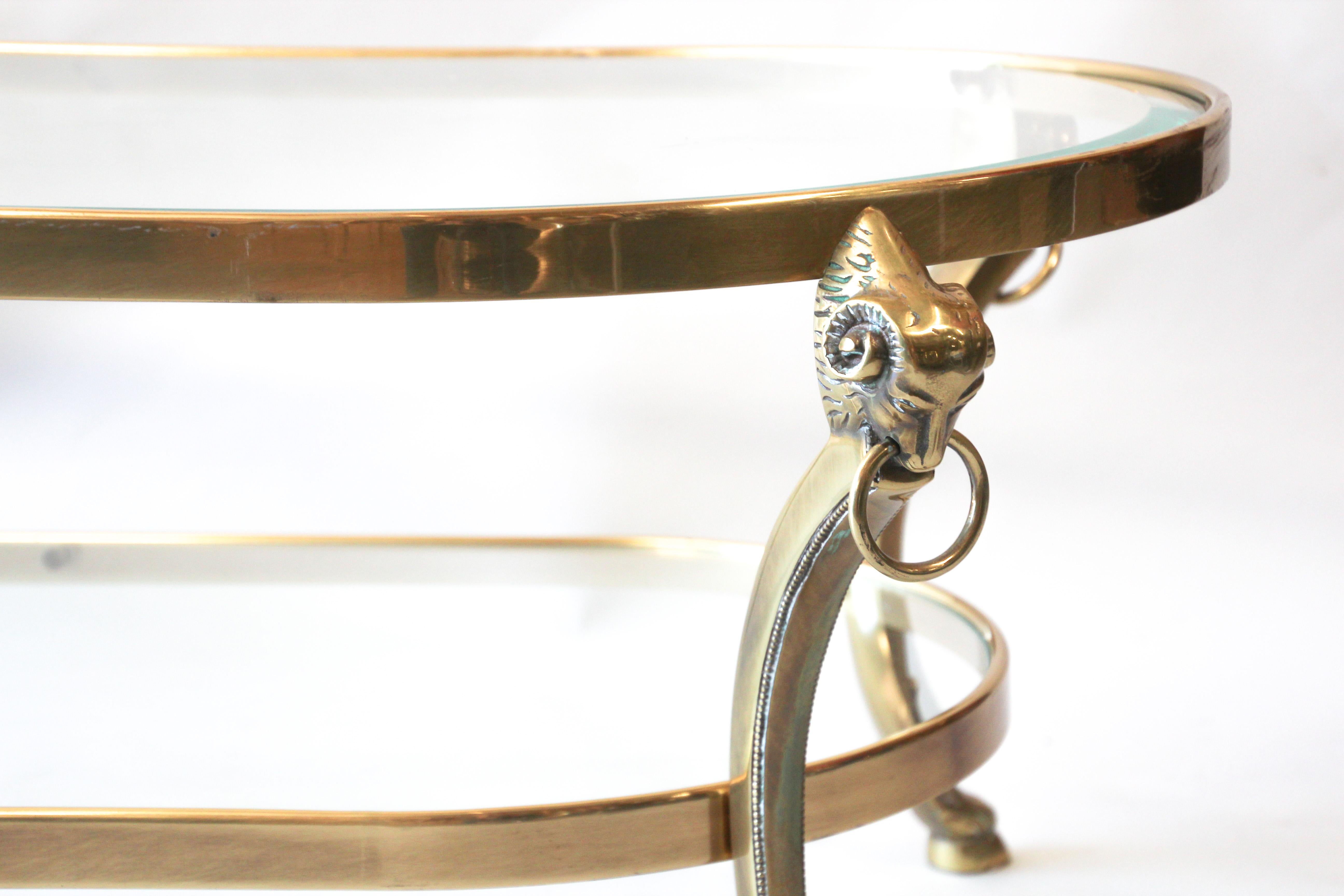 Polished Oval Italian Brass Coffee Table with Ram's Head, circa 1970