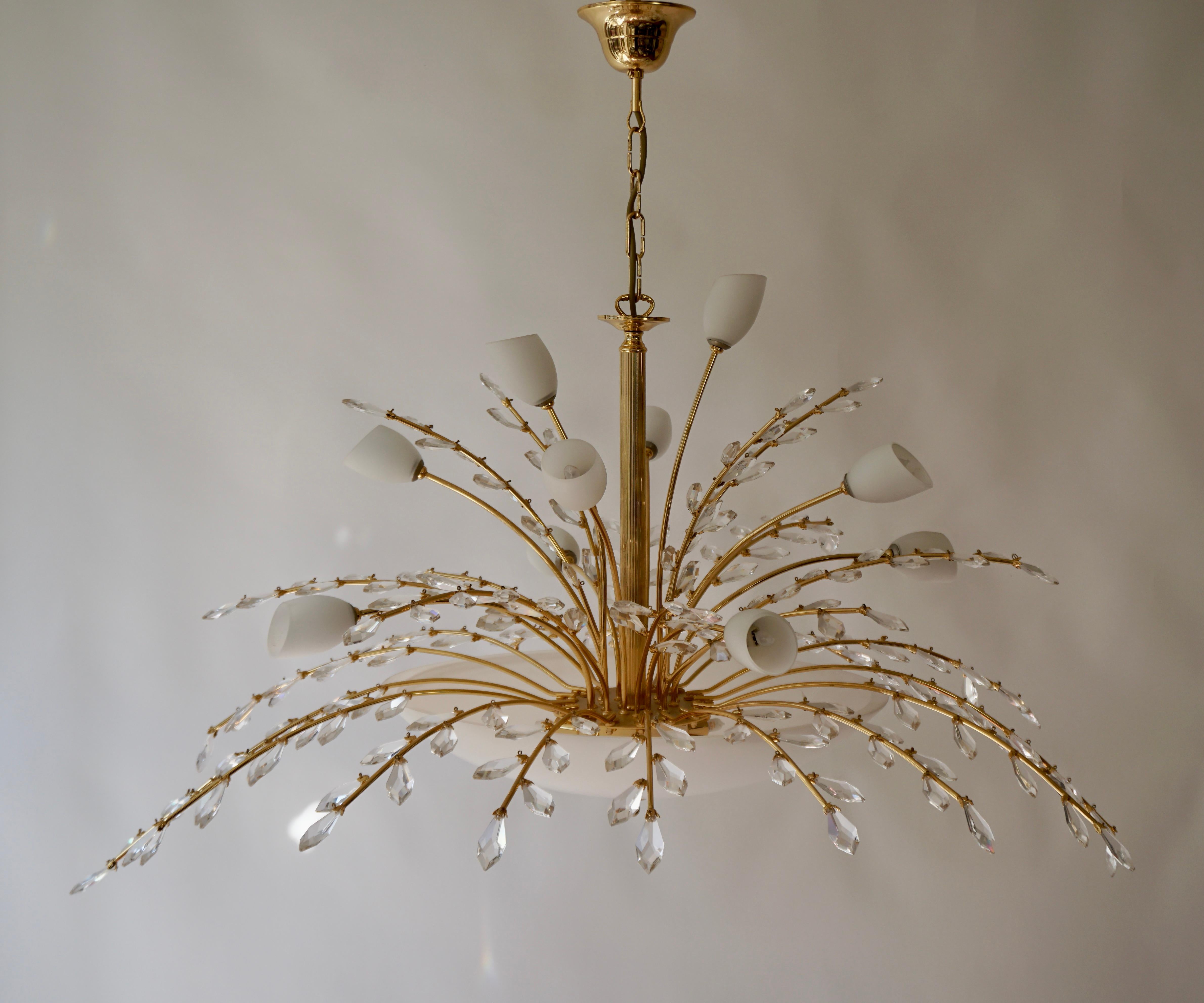 Oval Italian Chandelier in Opaline Glass and Brass 3