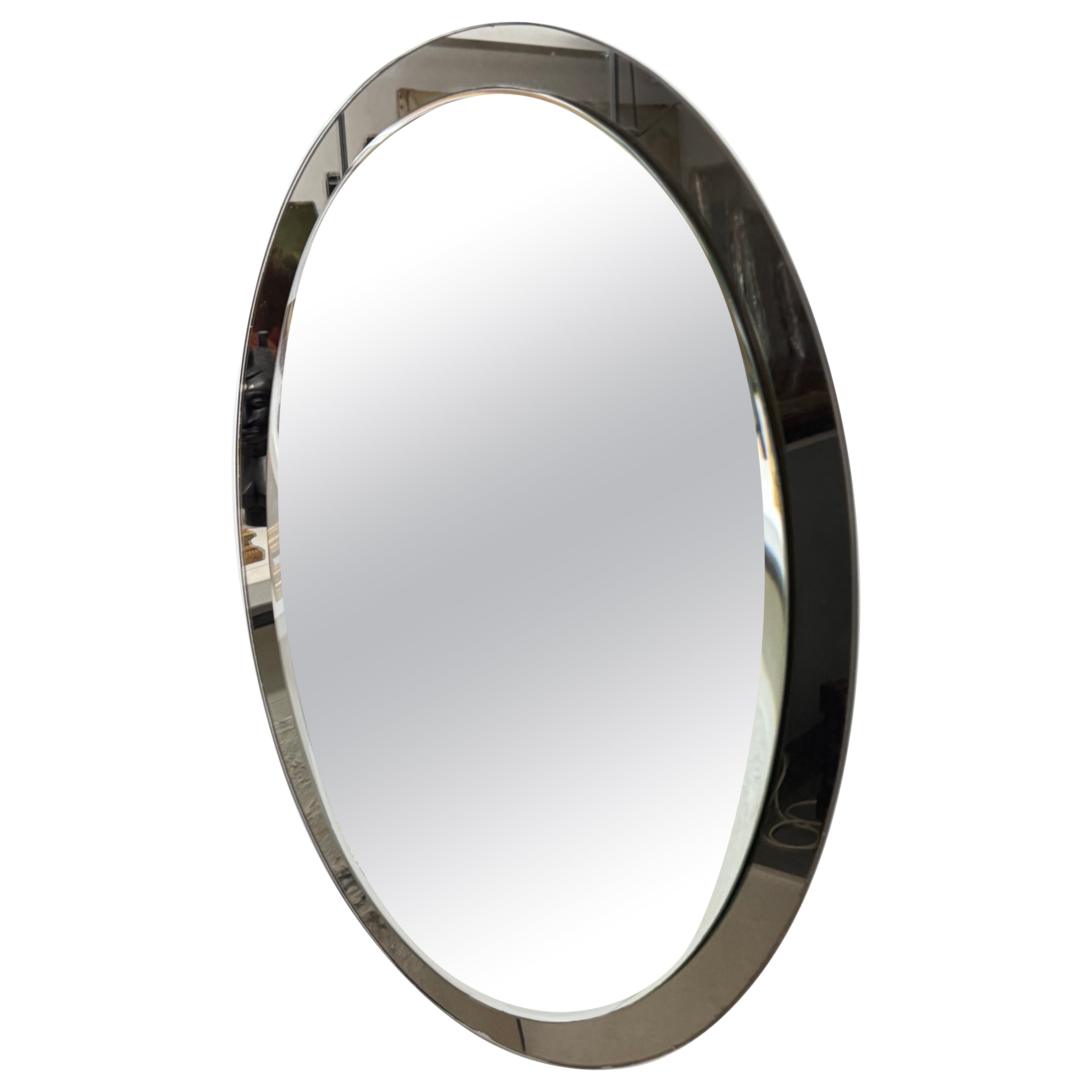 Miroir italien ovale bicolore, design : Antonio Lupi par Cristal Luxor, années 1960