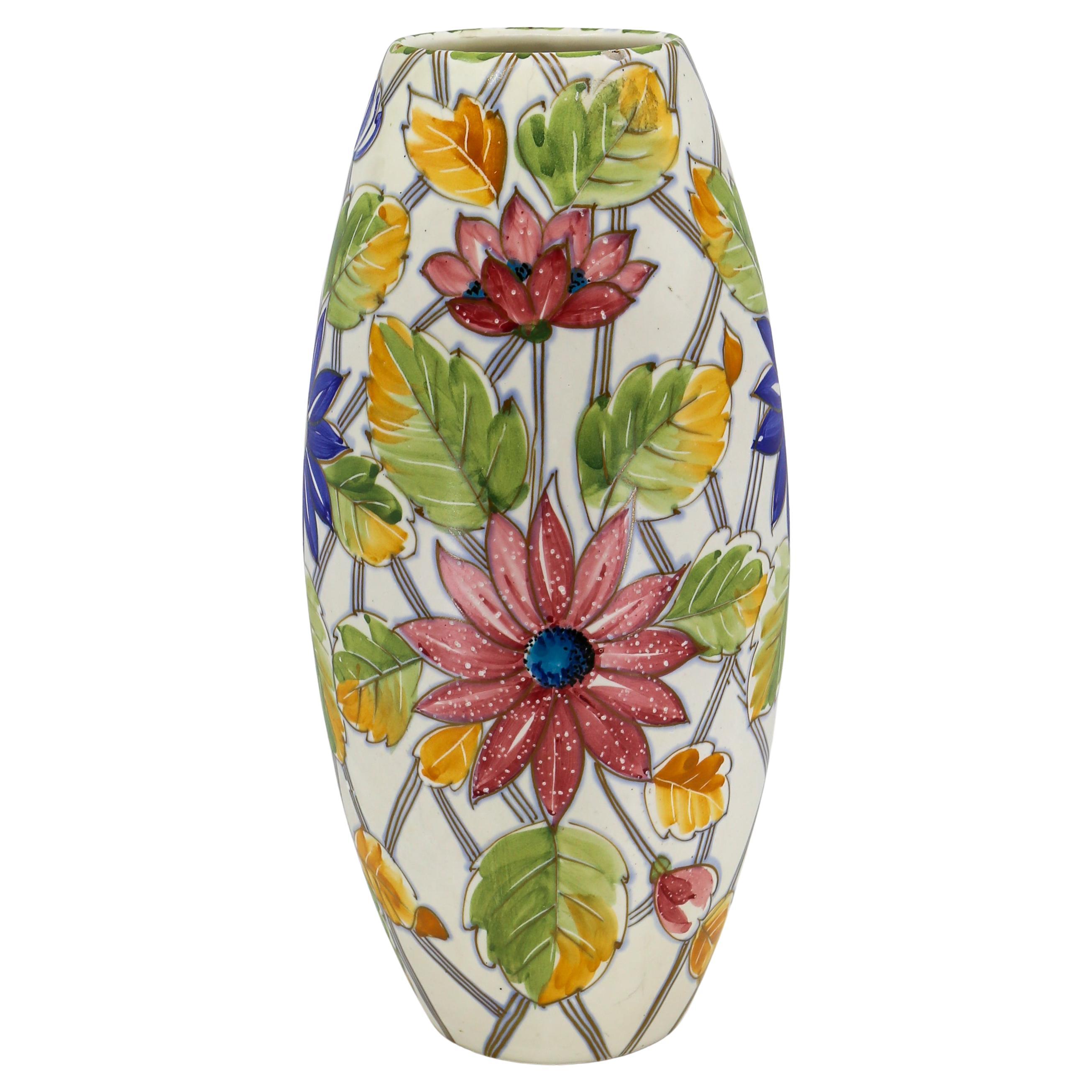 Vase italien ovale à motifs floraux en vente