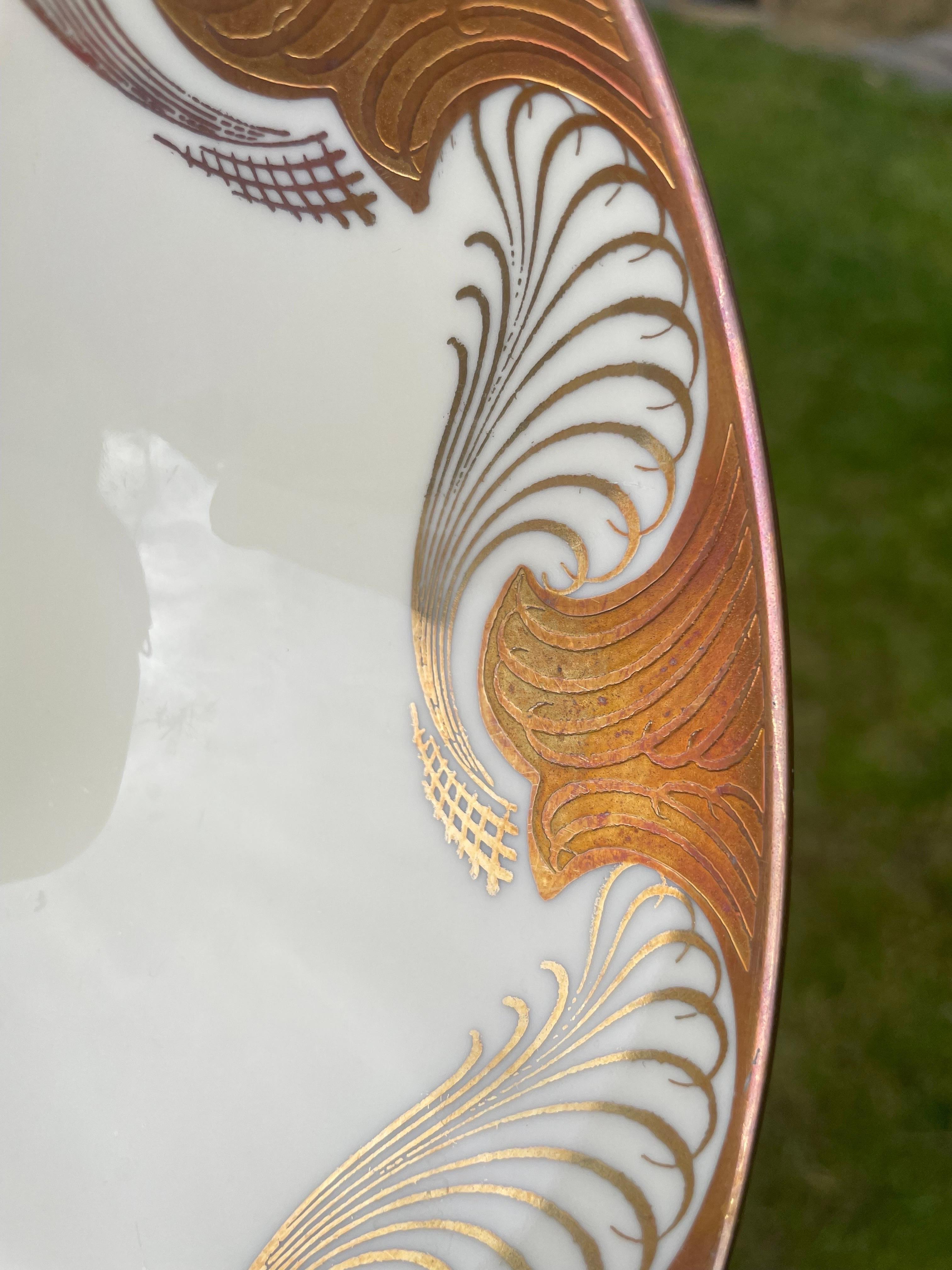 Alka Kunst Bavaria Oval Ivory White Golden Decorative Porcelain Bowl, 1960s For Sale 3