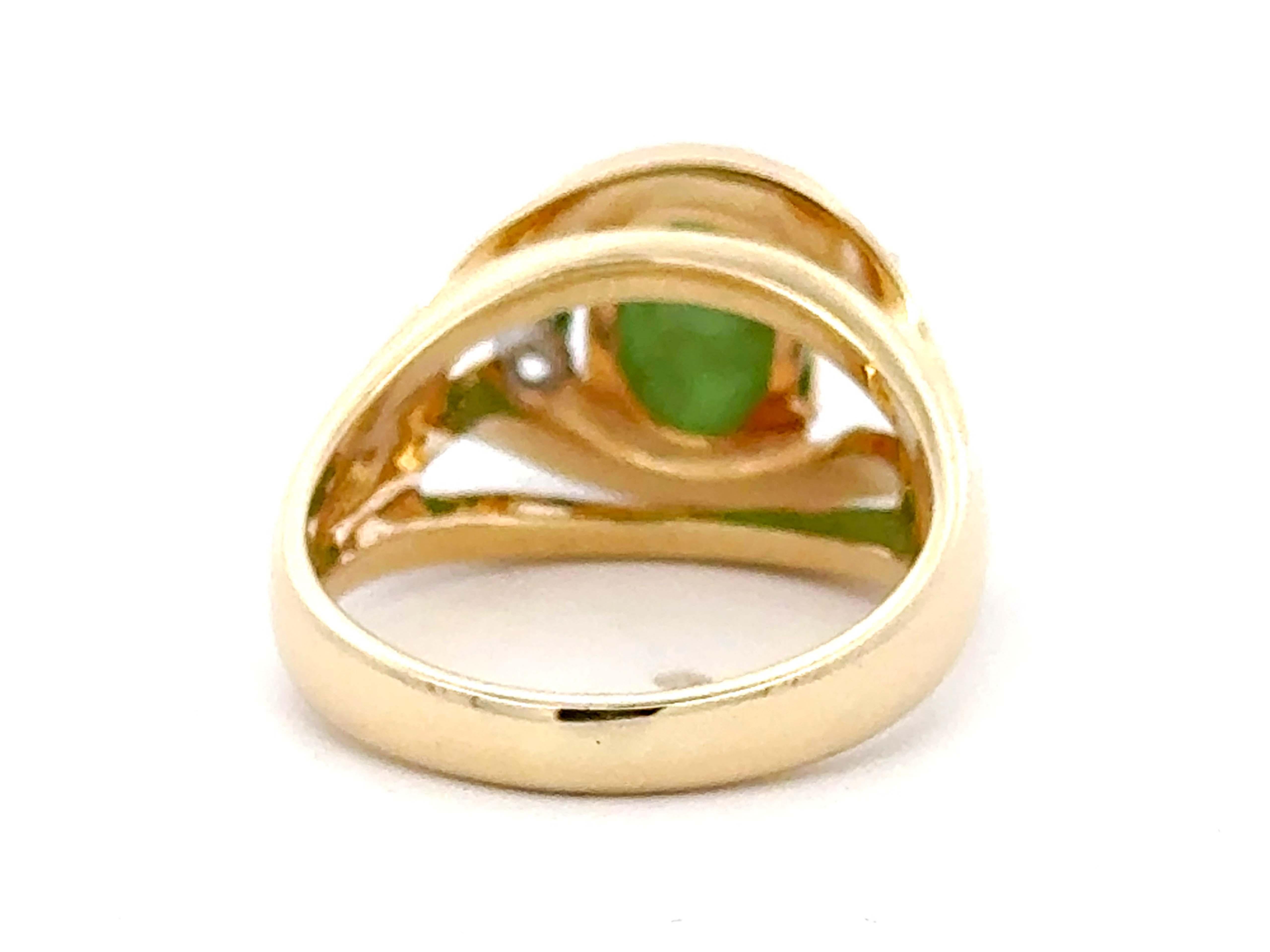 Oval Jade Cabochon Diamond Ring 14K Yellow Gold For Sale 1