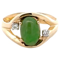 Ovaler Jade Cabochon Diamantring 14K Gelbgold