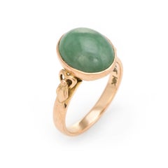 Oval Jade Cocktail Ring Vintage 14 Karat Yellow Gold Estate Fine Jewelry Pre Own