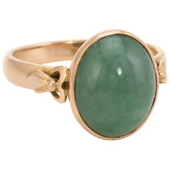 Oval Jade Cocktail Ring Vintage 14 Karat Yellow Gold Estate Fine Jewelry Pre Own