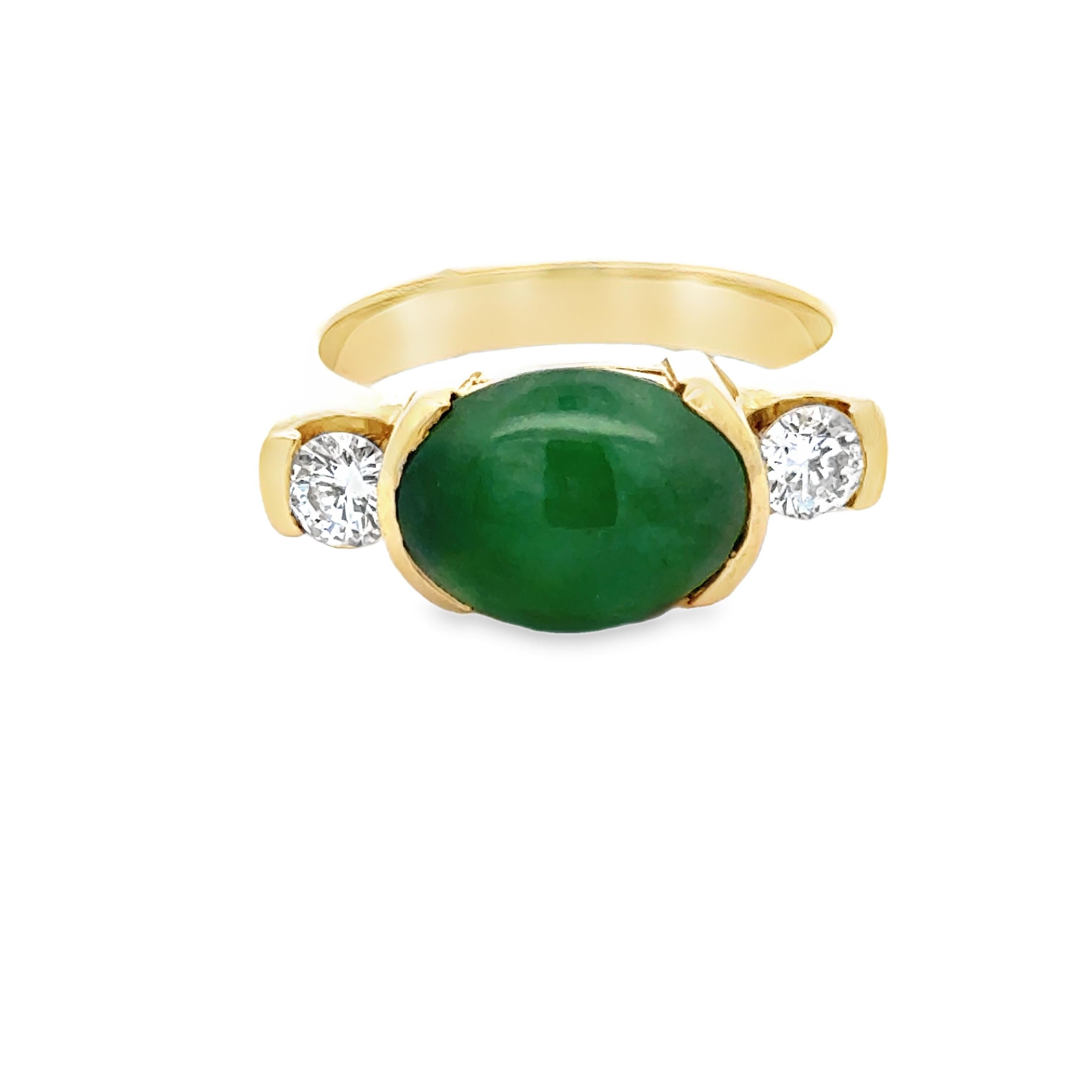 Women's Oval Jade, Diamond and 14K Yellow Gold Statement Ring For Sale