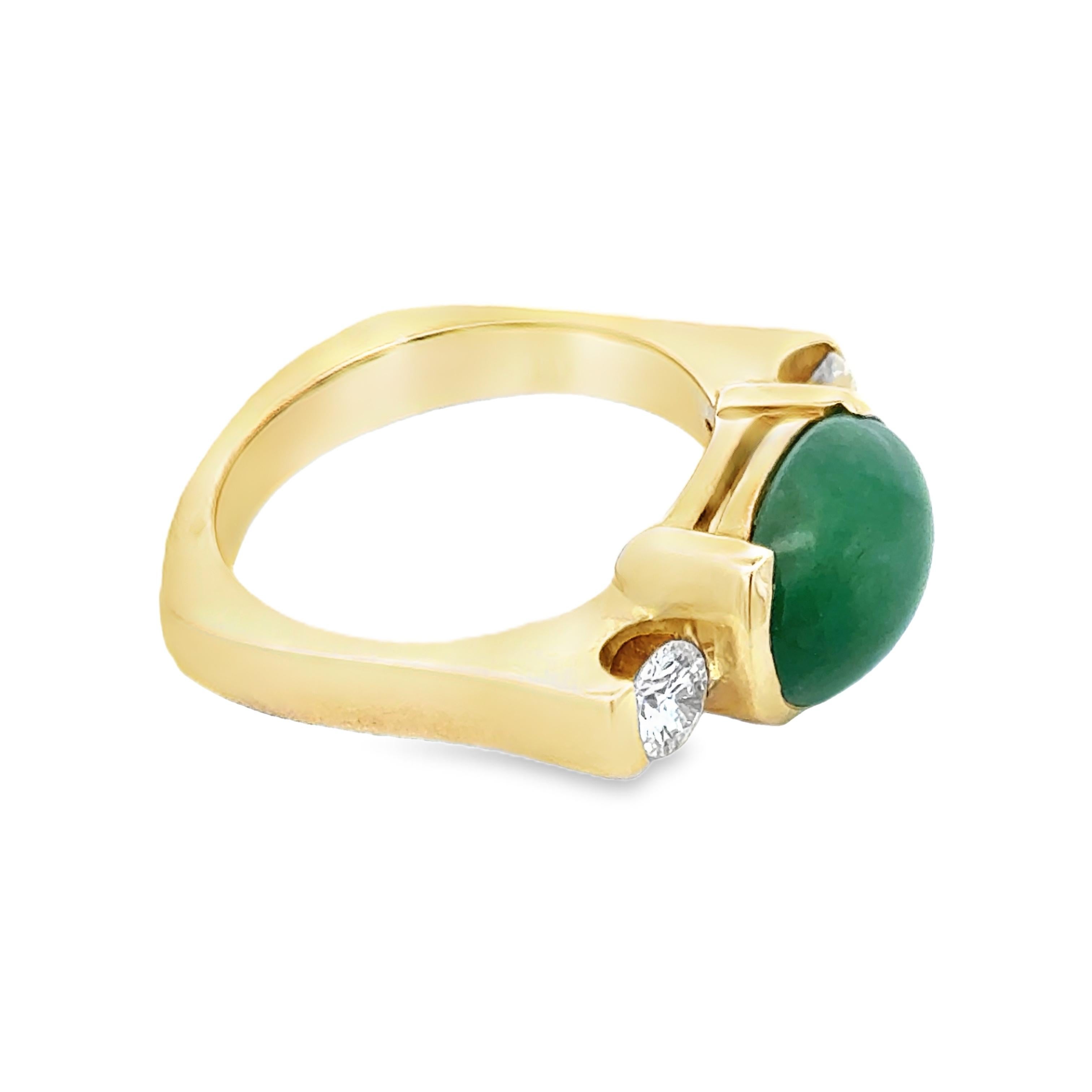 Oval Jade, Diamond and 14K Yellow Gold Statement Ring For Sale 1