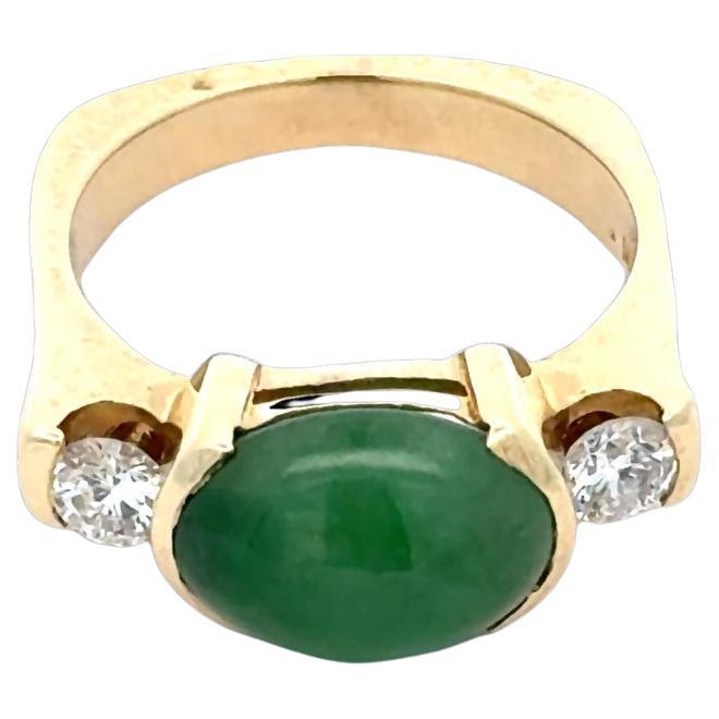 Oval Jade, Diamond and 14K Yellow Gold Statement Ring