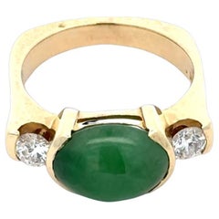 Ovaler Statement-Ring aus Jade, Diamant und 14K Gelbgold