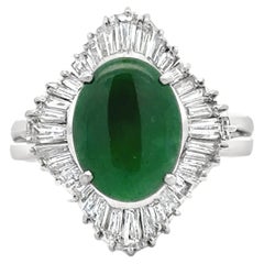 Oval Jade, Diamond and Platinum Ballerina Statement Ring