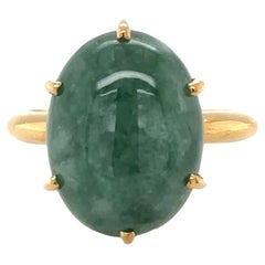 Oval Jade Ring 10.96 Carats 14k Yellow Gold