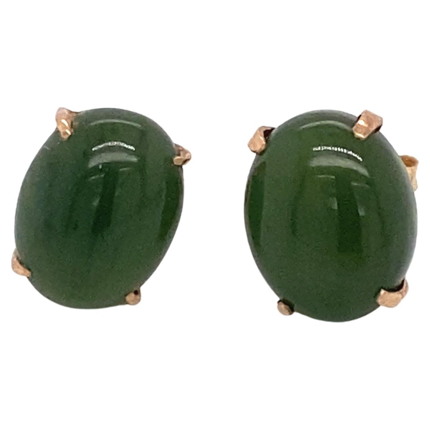 Oval Jade Stud Earrings in 14 Karat Rose Gold For Sale